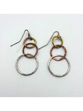 Tony Davis 925 Handmade Mixed Metal Circle Drop Earrings